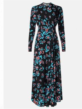 Paco Rabanne Black Maxi Dress with Teal and Coral Print